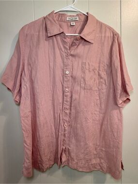 Coldwater Creek Pink Short-Sleeve 100% Linen Button-Down Shirt Size XL
